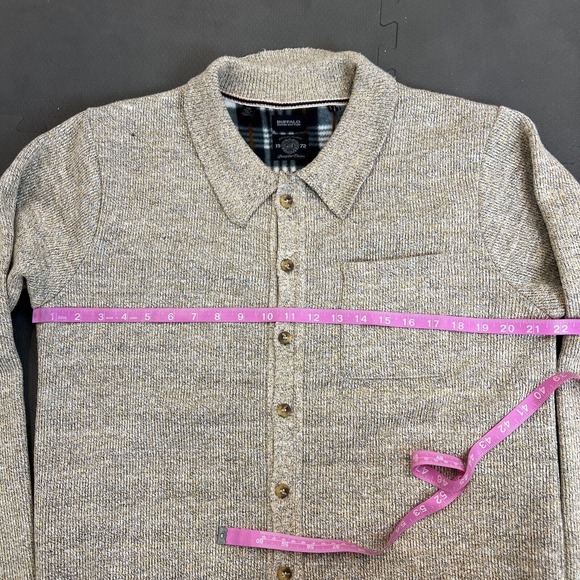 Buffalo David Bitton Mens lg Fleece Lined Button-Up Knit Tan Sweater Cardigan FS - Picture 7 of 12